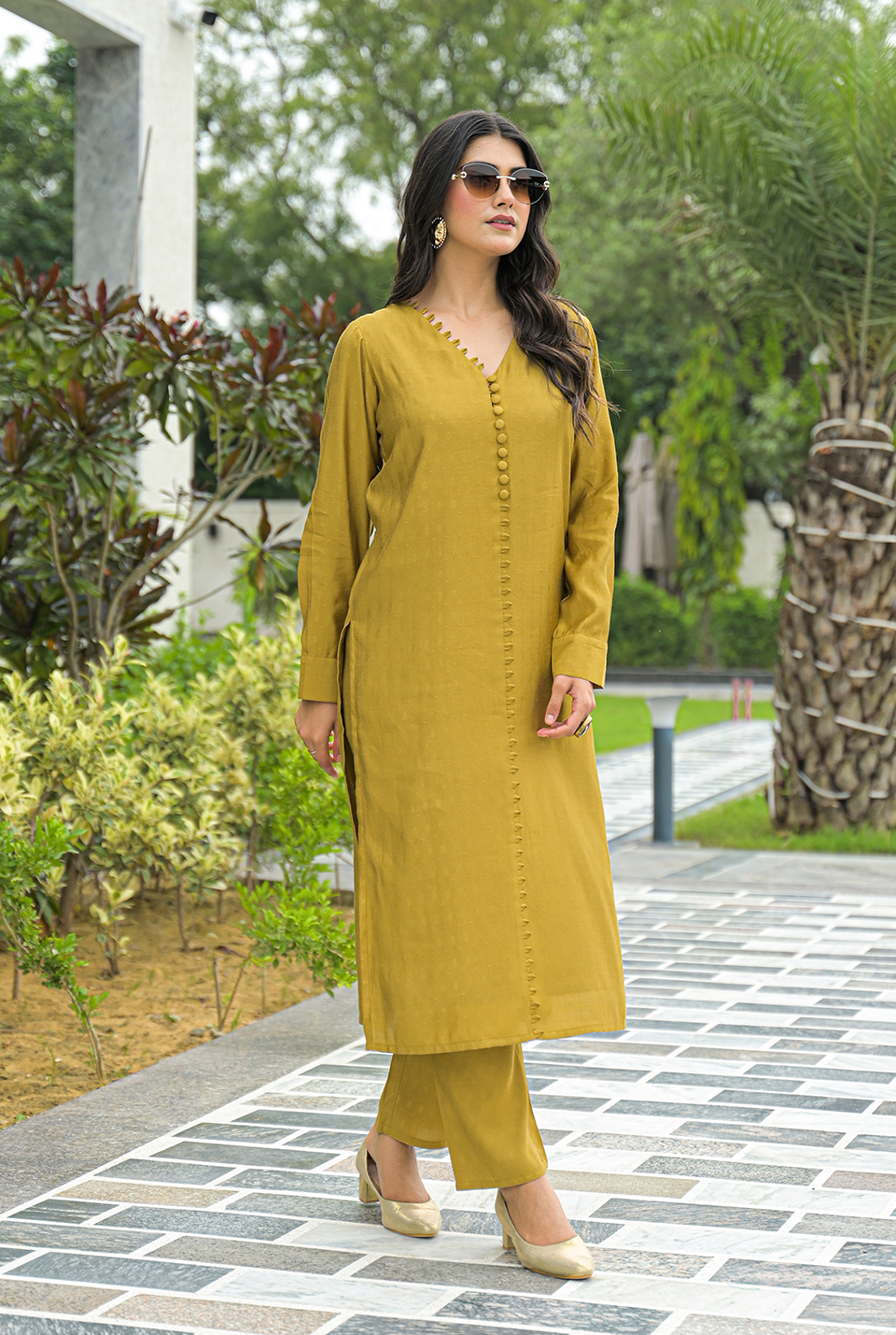 Ruth Mustard Kurta Set