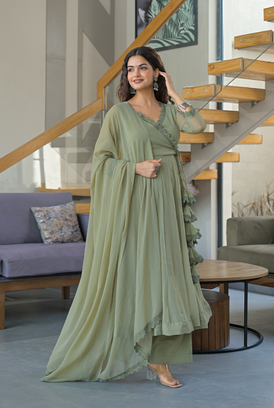 Sitara soft green georgette suit set