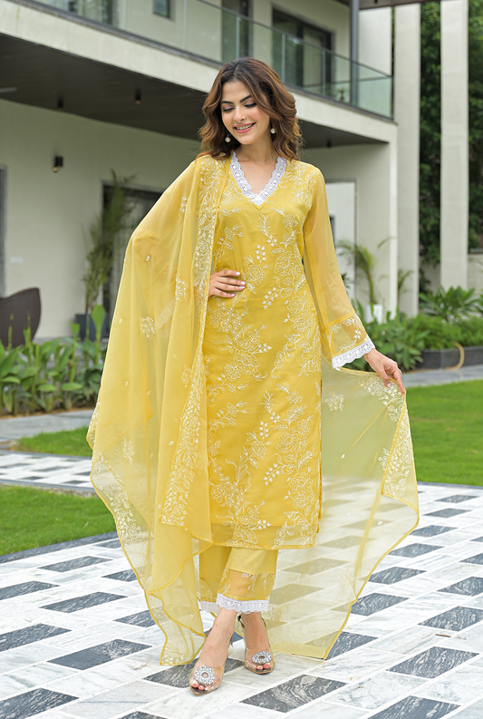 Ziva Chiffon Yellow Suit set