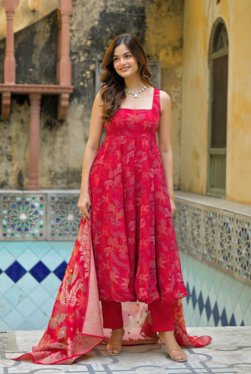 Heavenly red organza suit set