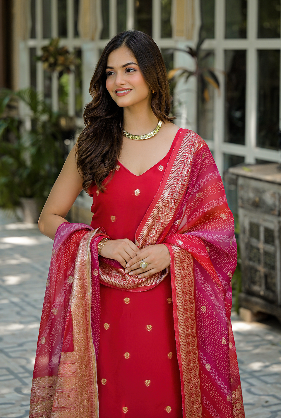 Naina Red organza Suit Set