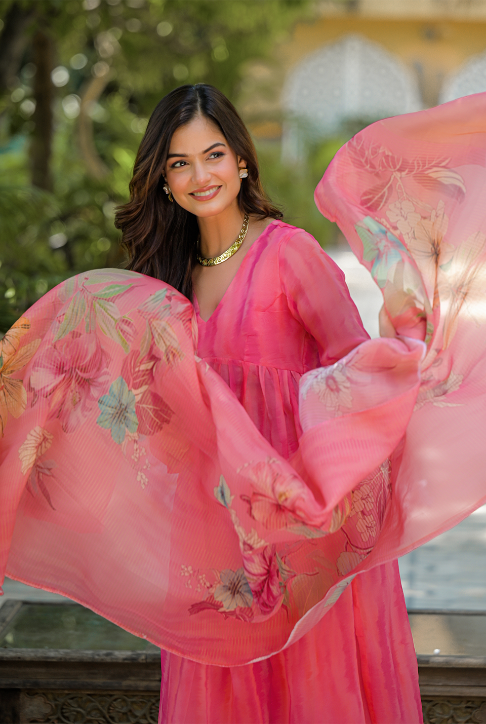 Lotus Pink organza Nyra Cut Set