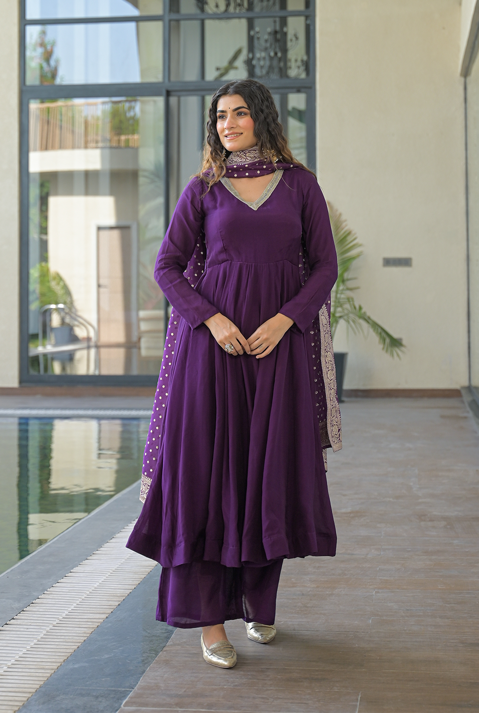 Madhurima Purple Muslin Suit Set