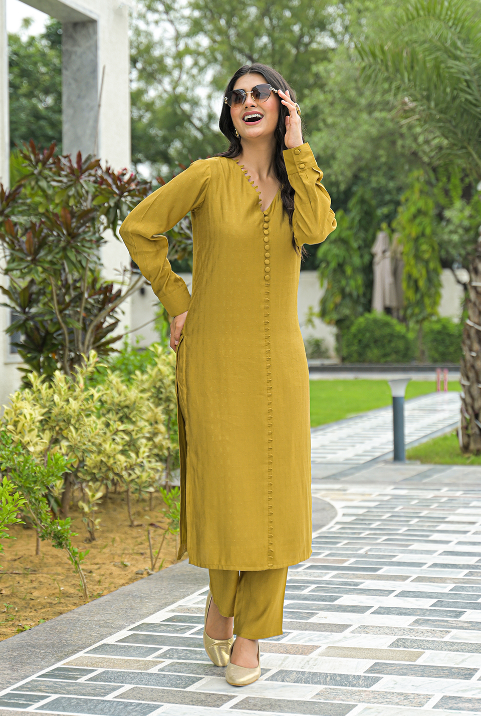 Ruth Mustard Kurta Set