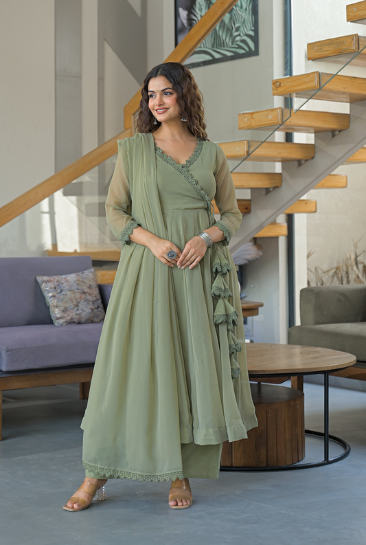 Sitara soft green georgette suit set