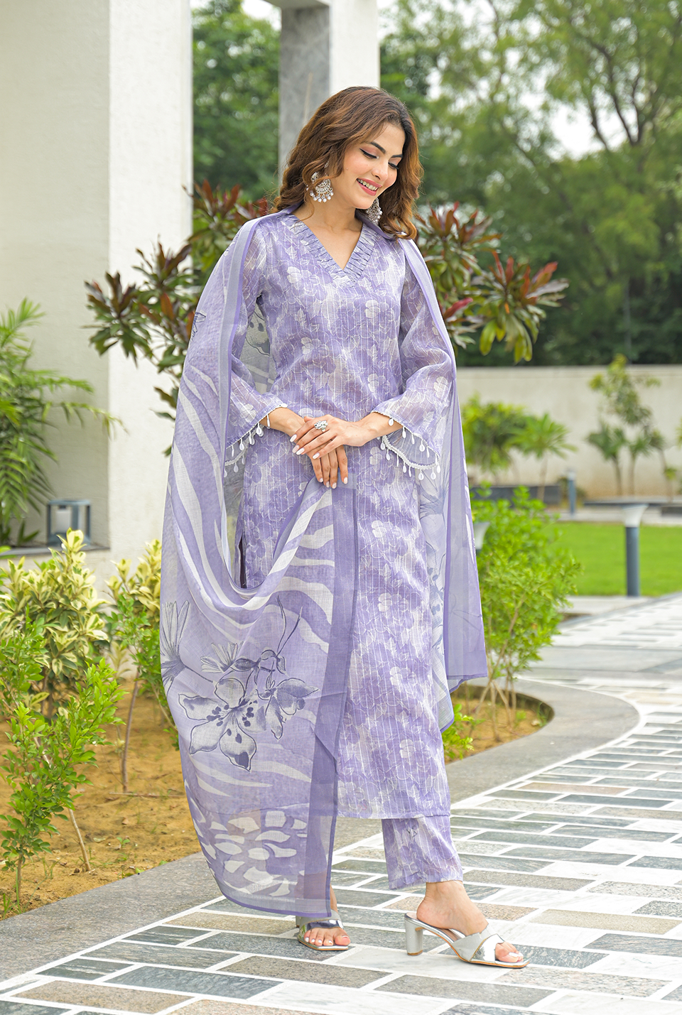 Violet Floral Kurta Set