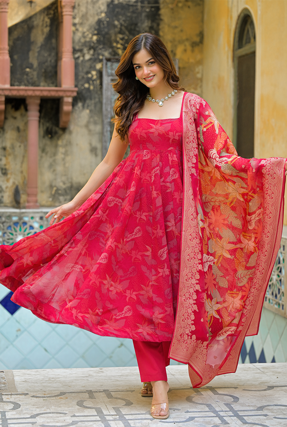 Heavenly red organza suit set