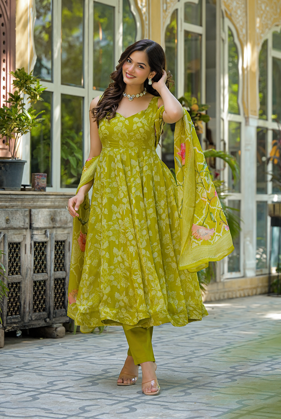 Vishaka green organza sit set