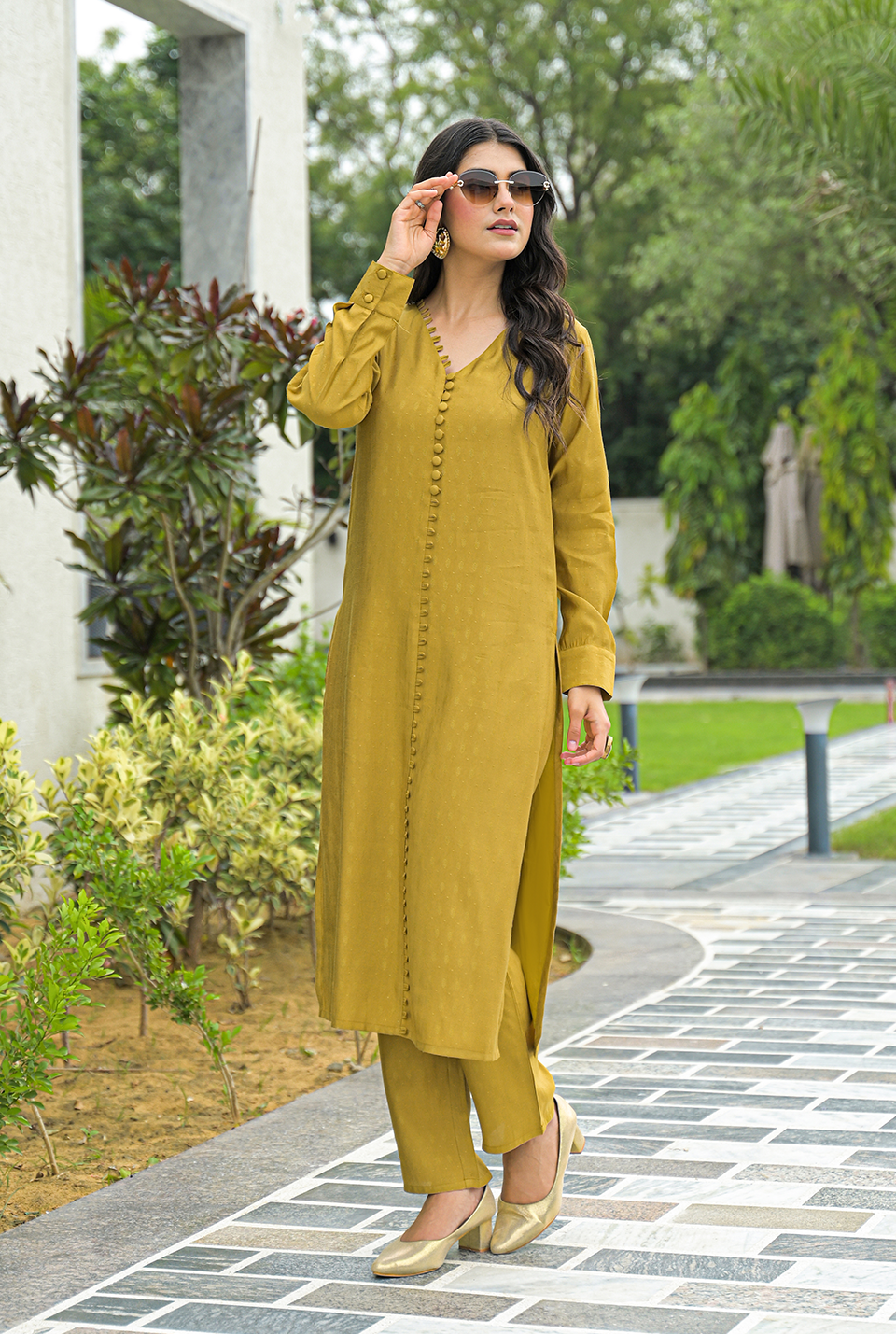 Ruth Mustard Kurta Set