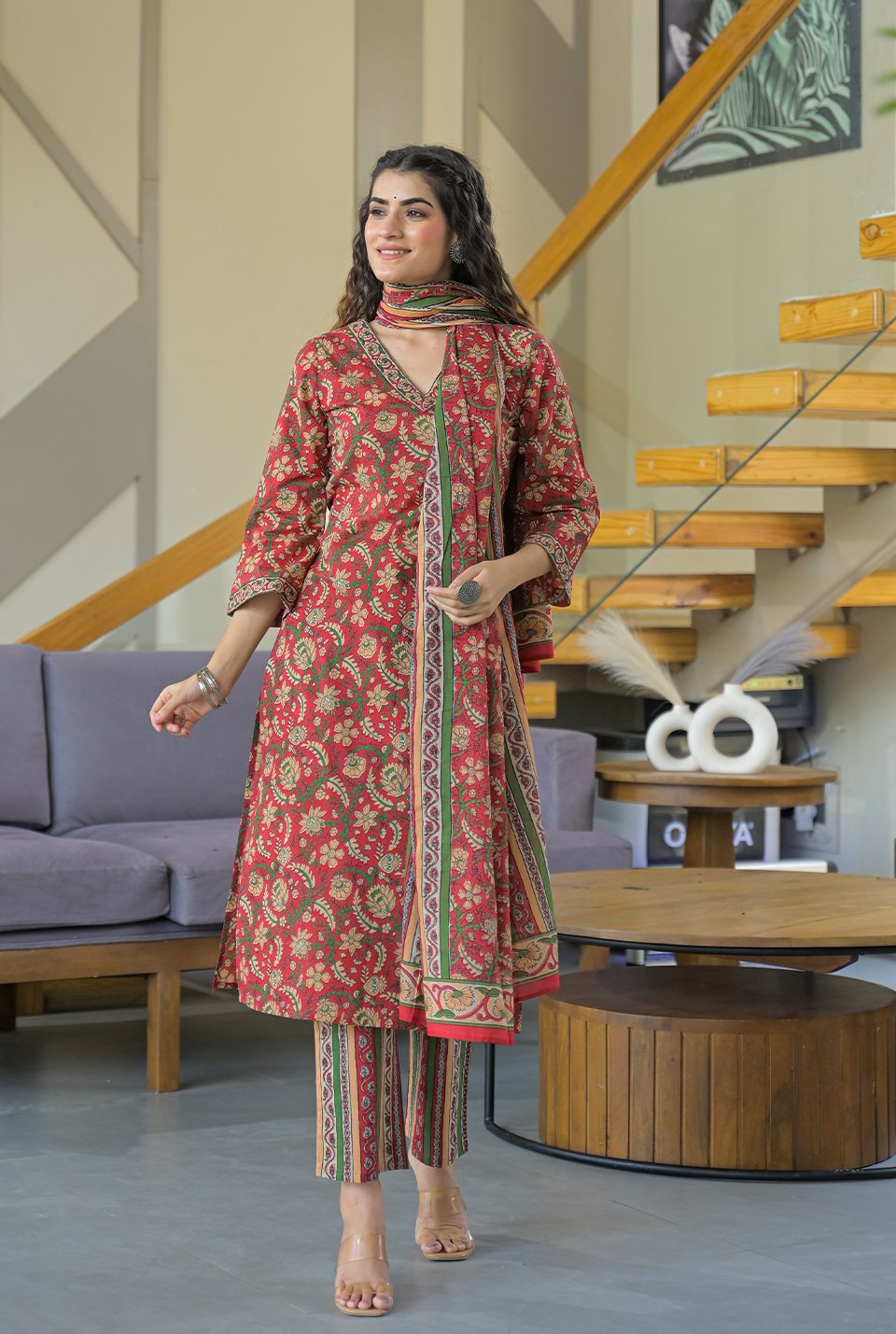Aarohi Red Cotton Kurta Set