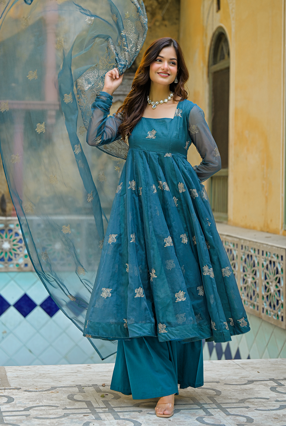 Ethereal Sage Organza Suit Set