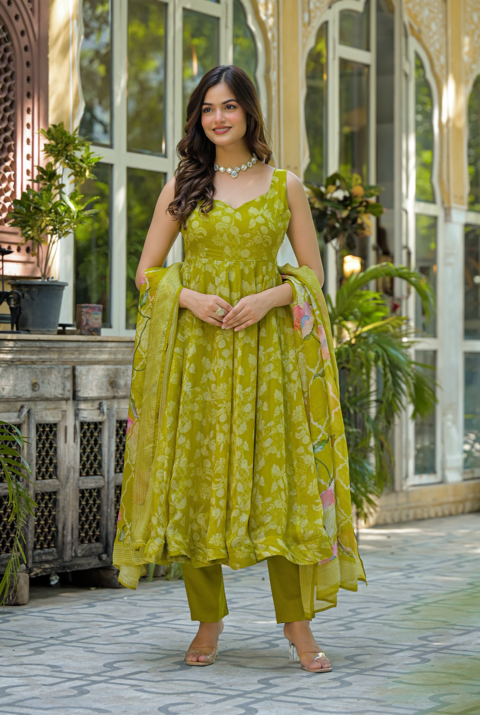 Vishaka green organza sit set