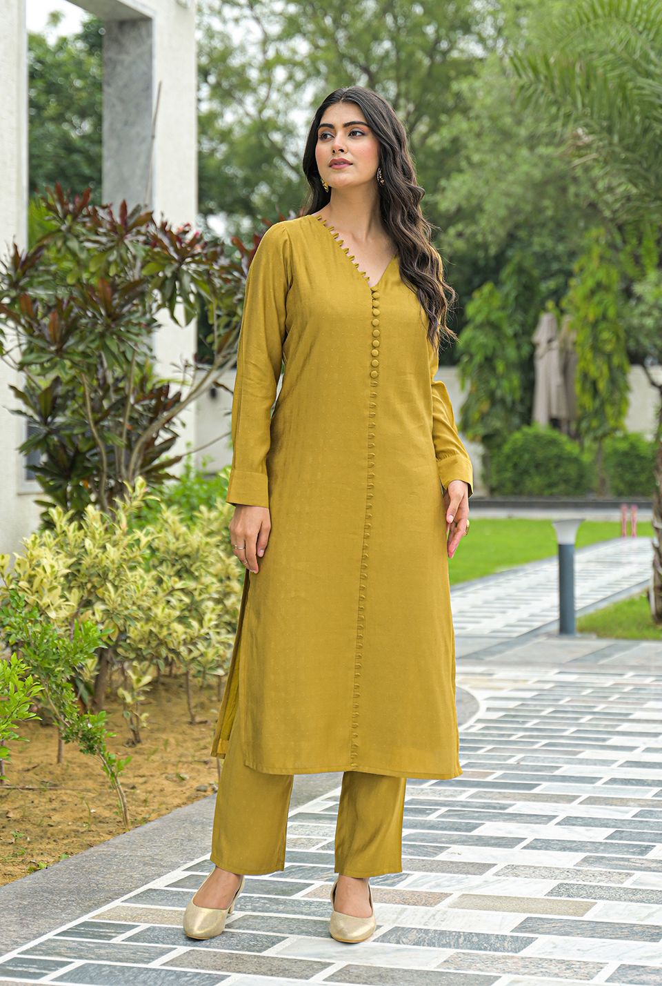Ruth Mustard Kurta Set