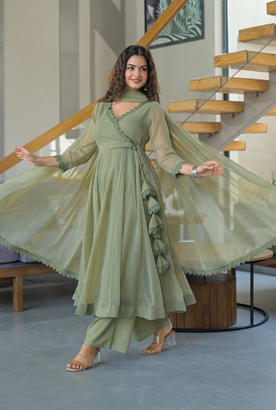 Sitara soft green georgette suit set