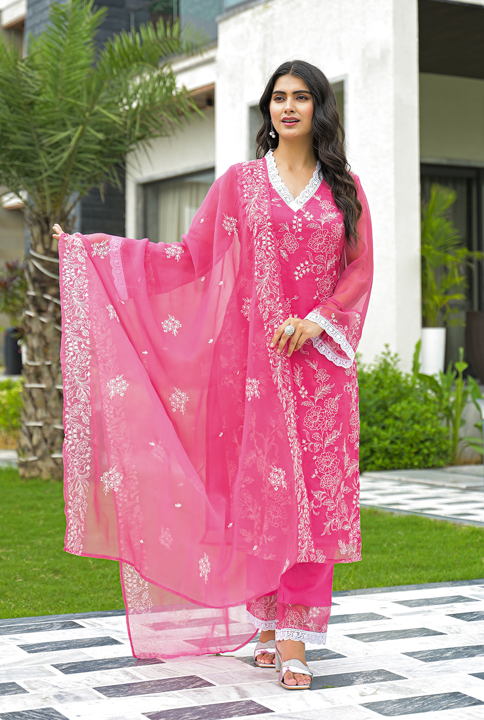 Jivika Pink Chiffon suit set