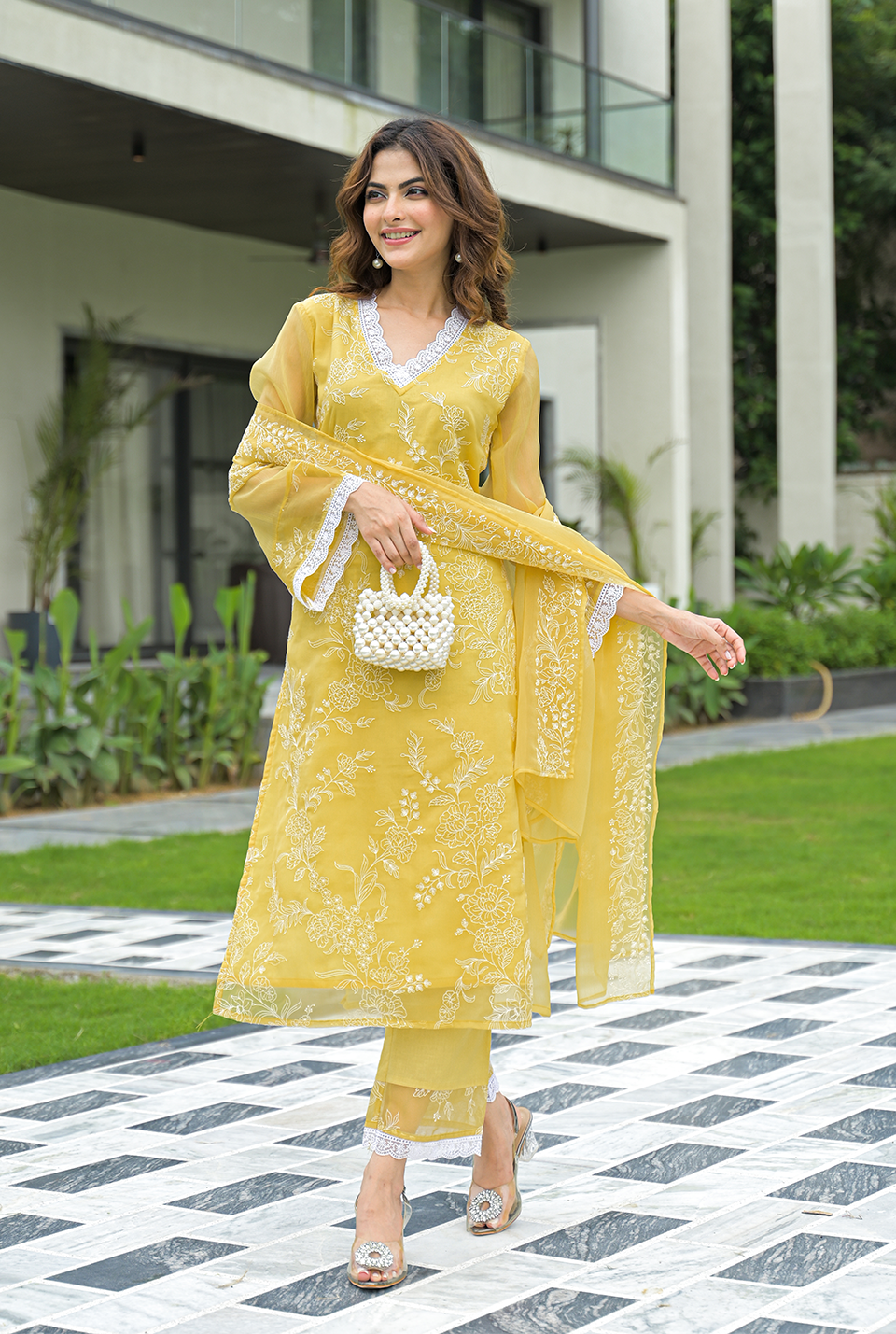 Ziva Chiffon Yellow Suit set