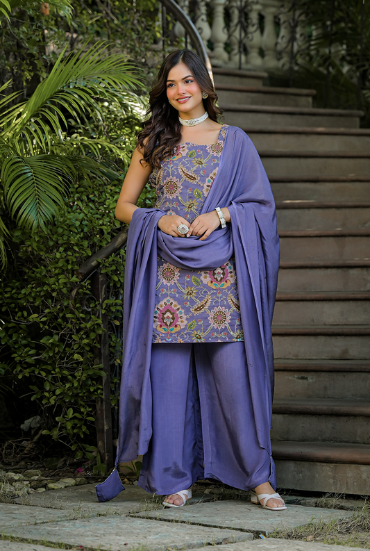 Reverie Plum Embroidered Crepe Set