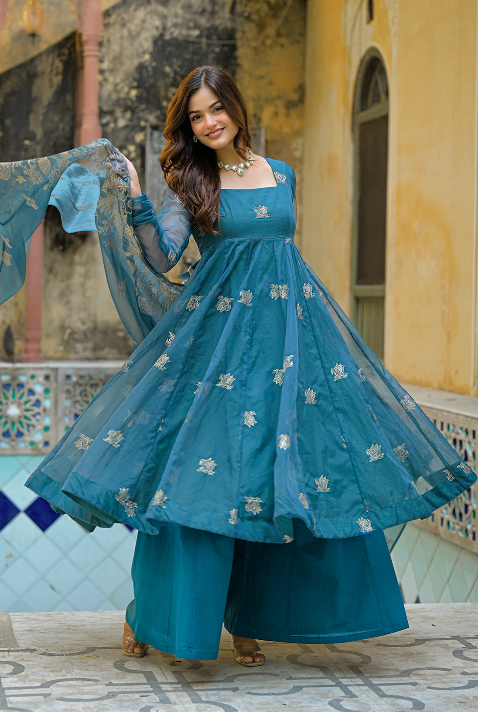 Ethereal Sage Organza Suit Set