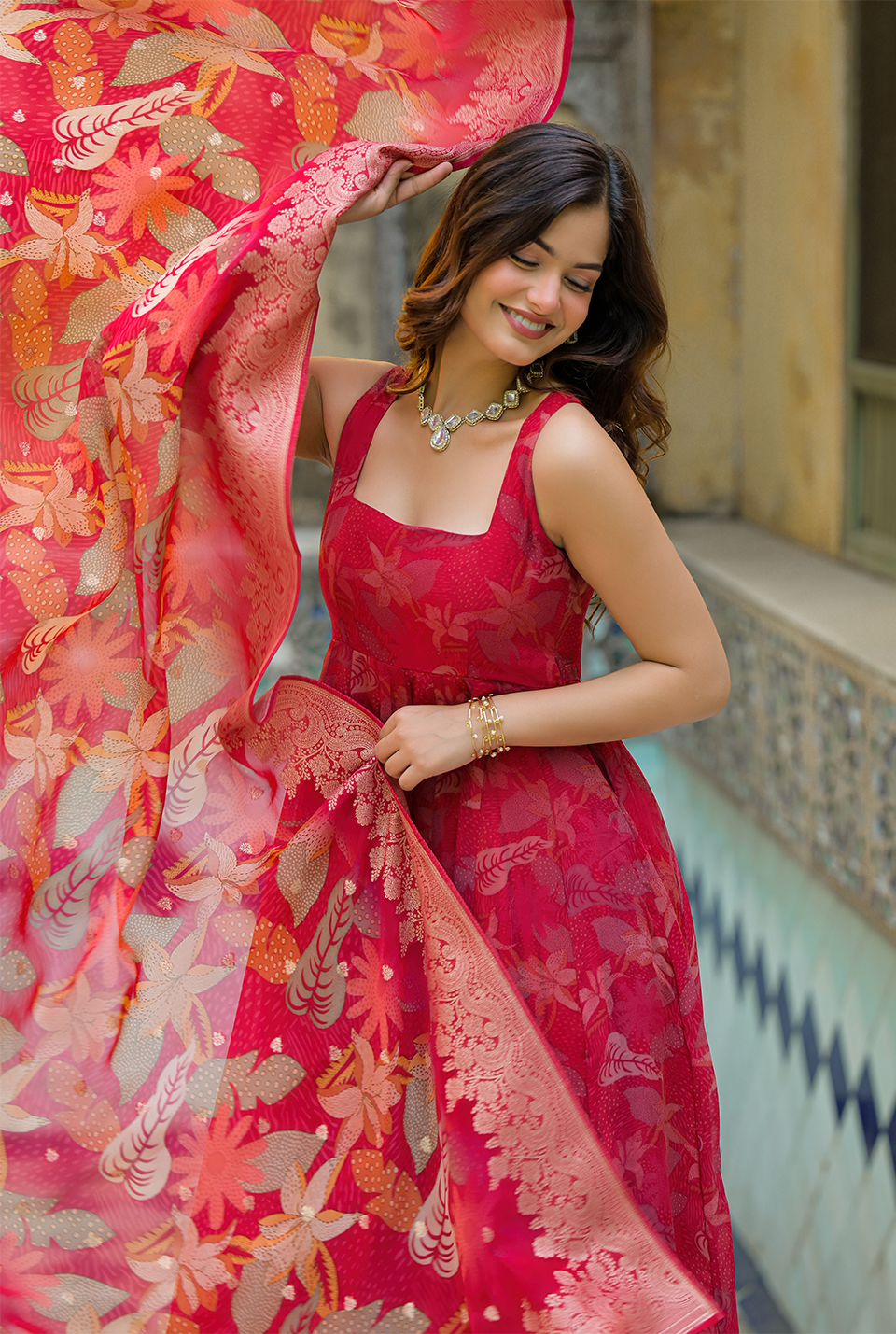 Heavenly red organza suit set