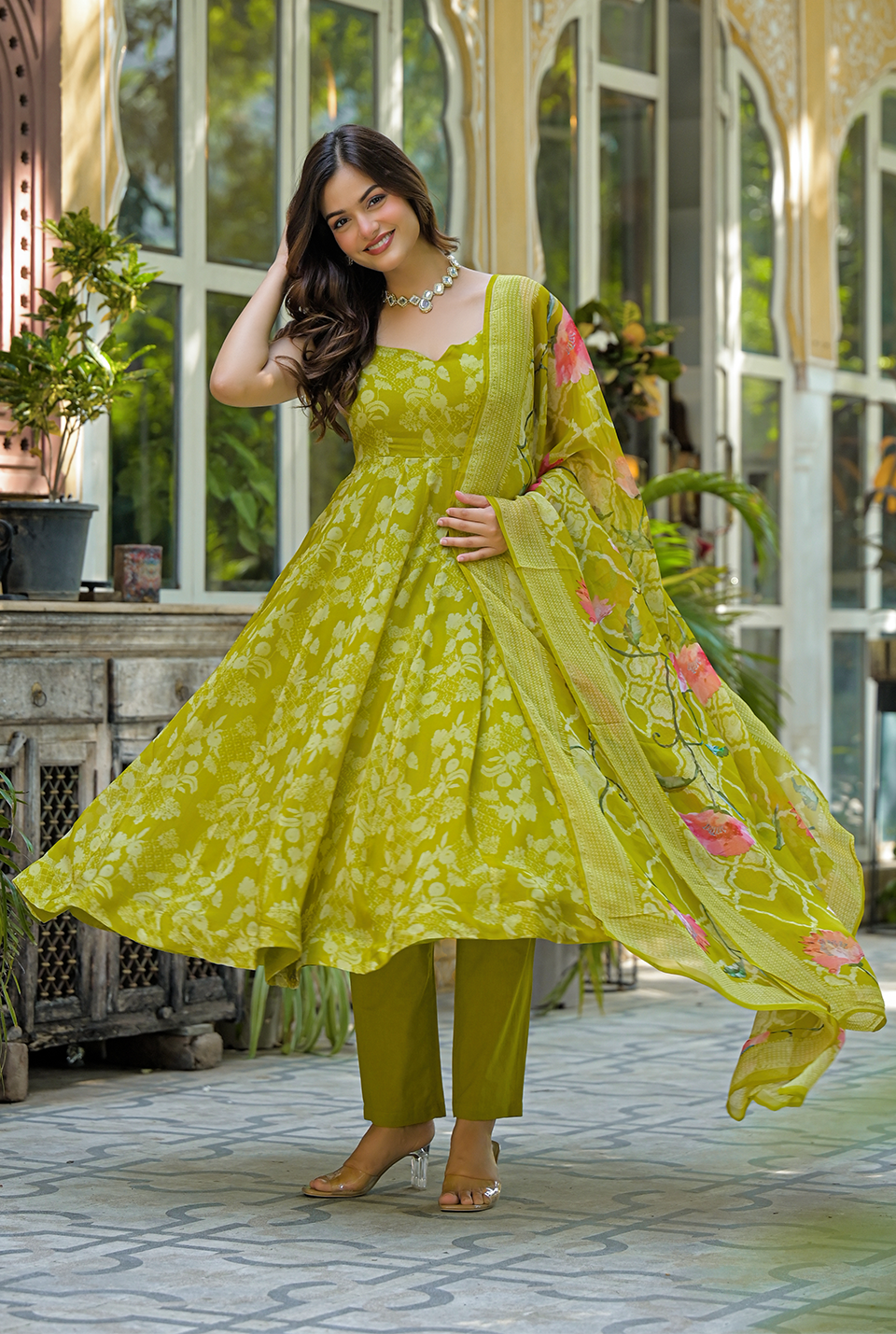 Vishaka green organza sit set