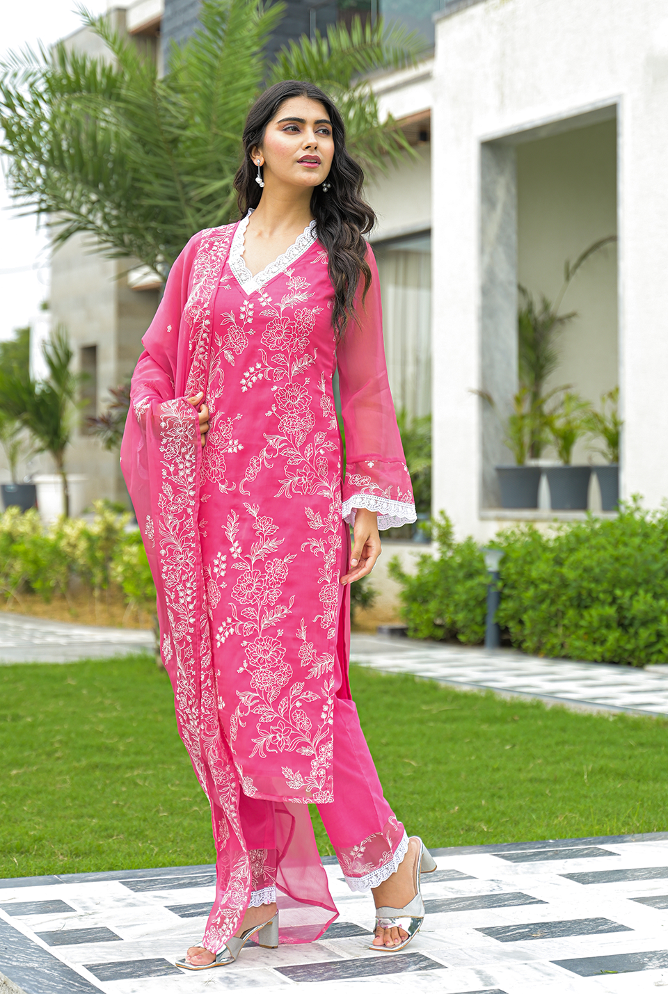 Jivika Pink Chiffon suit set