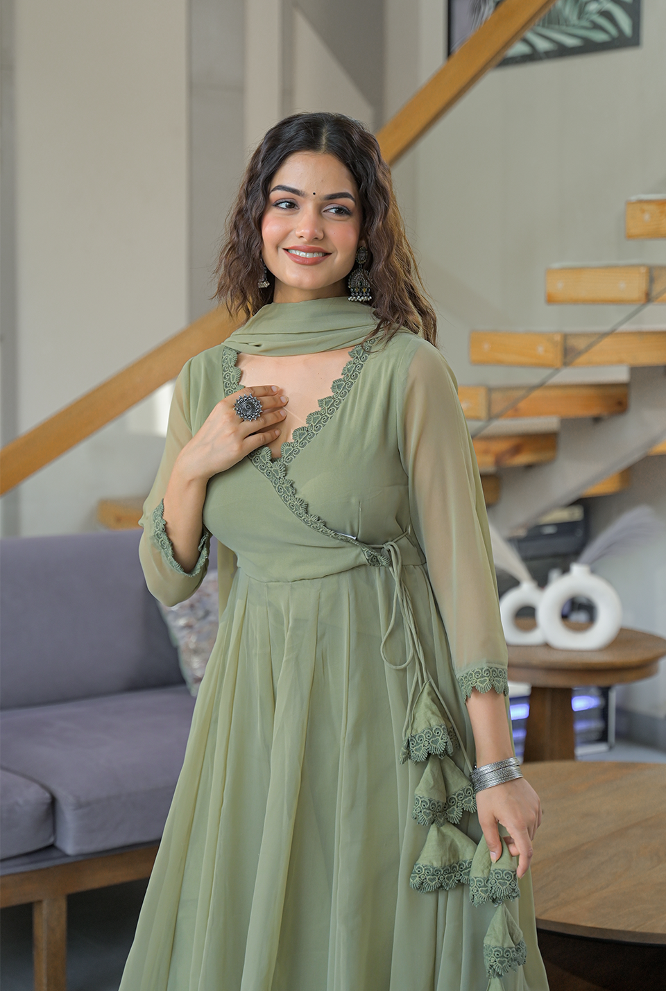 Sitara soft green georgette suit set