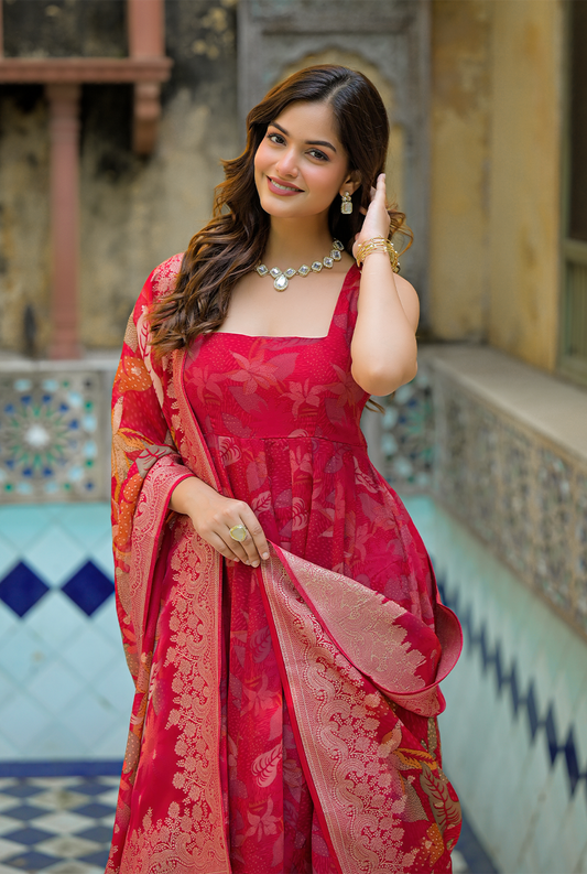 Heavenly red organza suit set