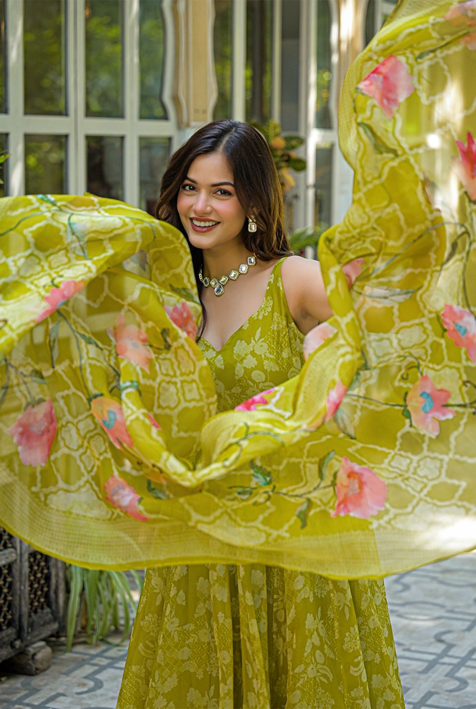 Vishaka green organza sit set