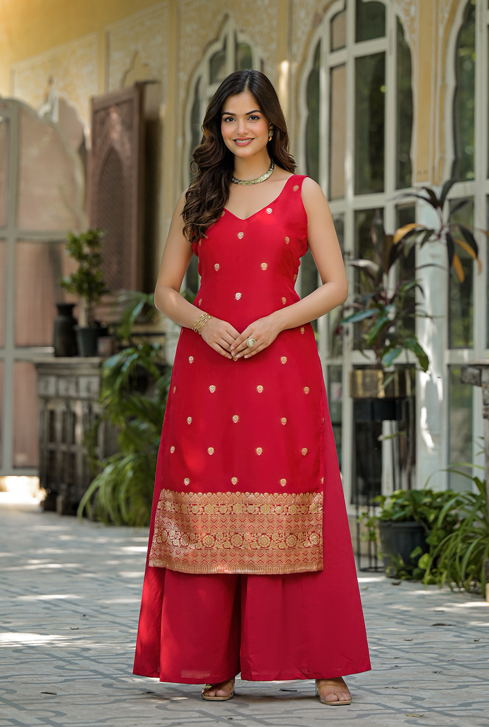 Naina Red organza Suit Set