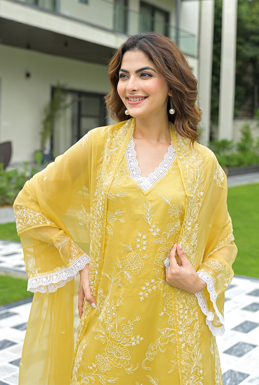 Ziva Chiffon Yellow Suit set