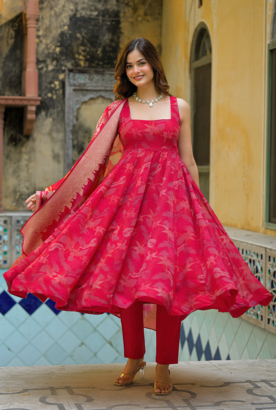 Heavenly red organza suit set