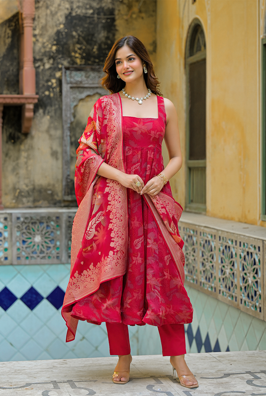 Heavenly red organza suit set