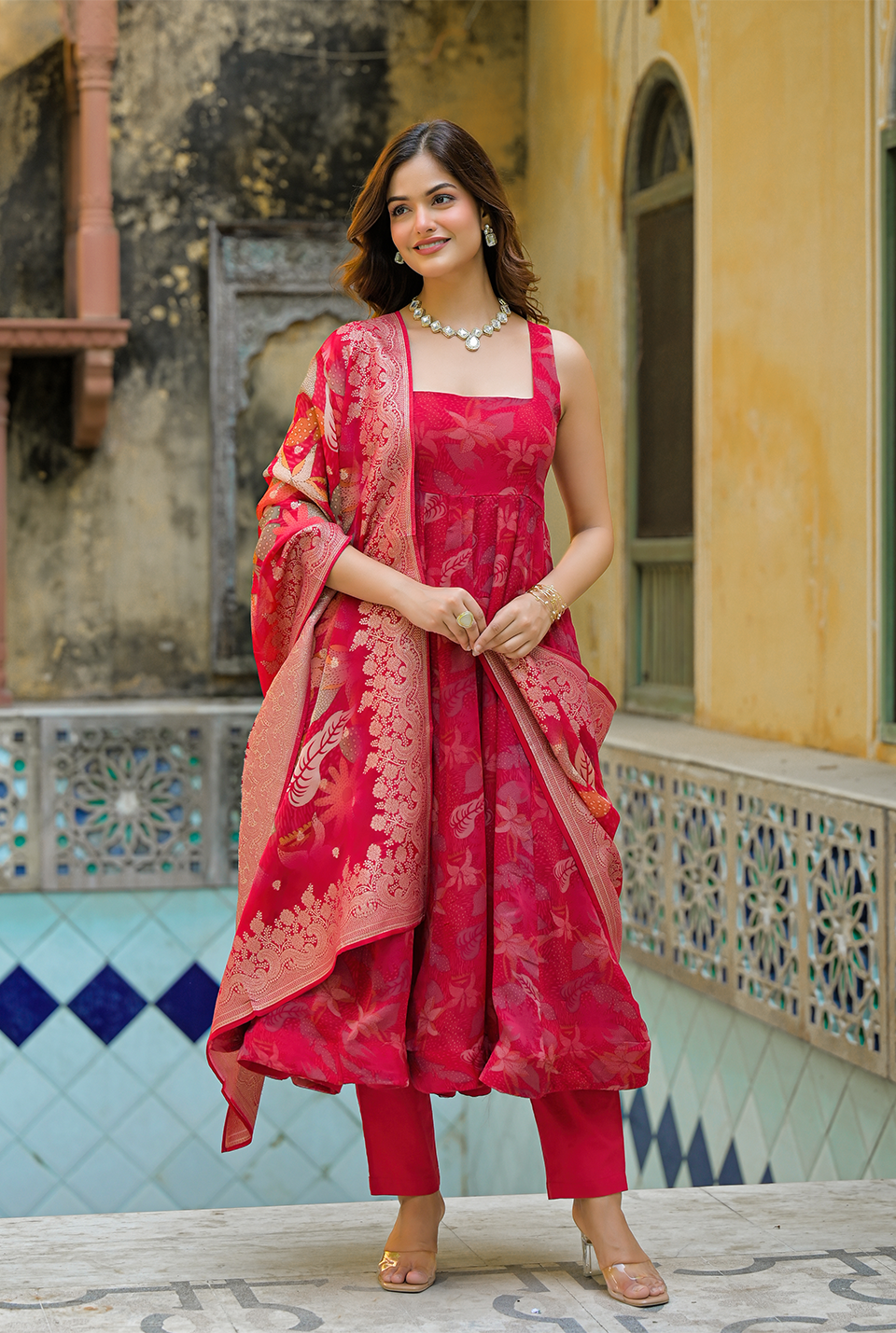 Heavenly red organza suit set