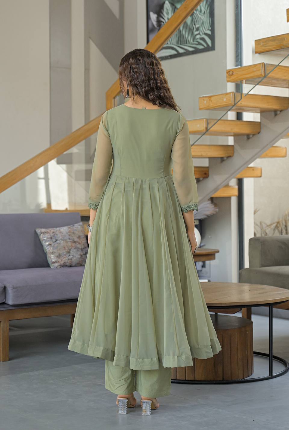 Sitara soft green georgette suit set