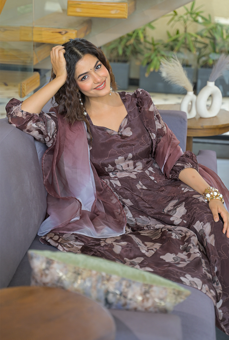 Vedanshi brown organza suit set