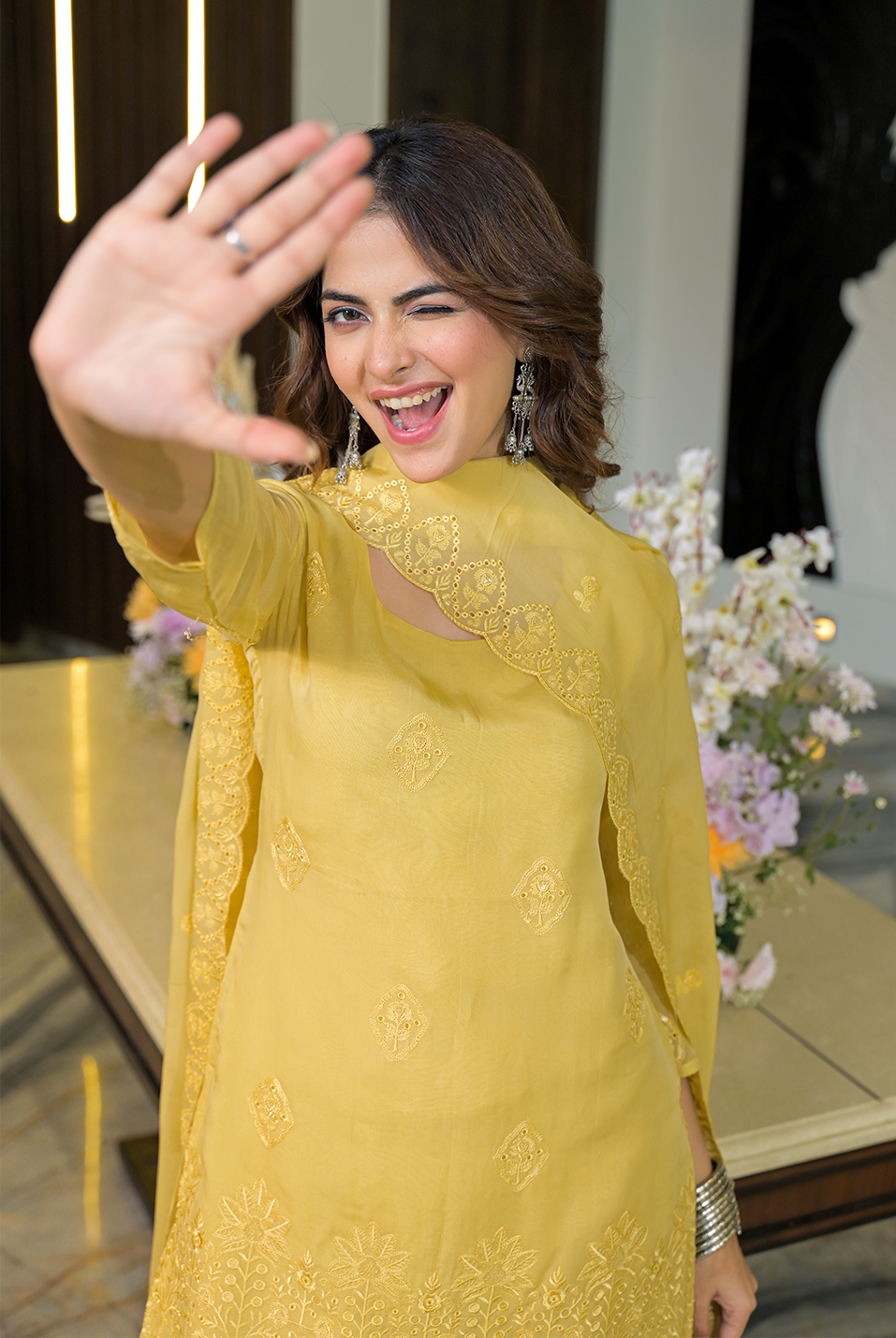 Sachi Yellow Organza Suit Set