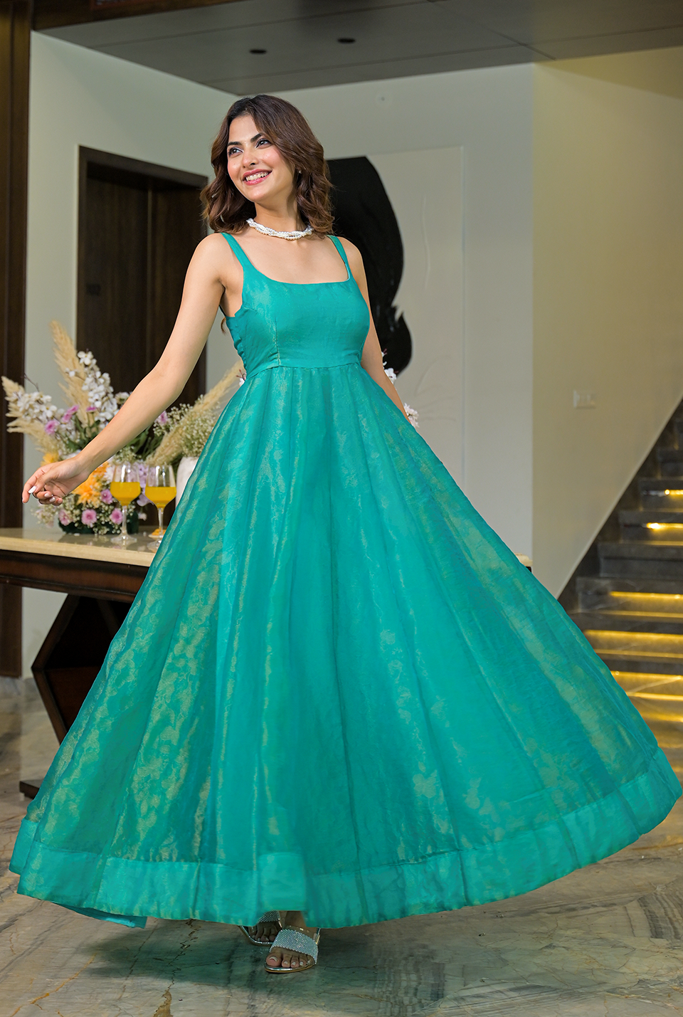 Mumtaz green Organza Gown