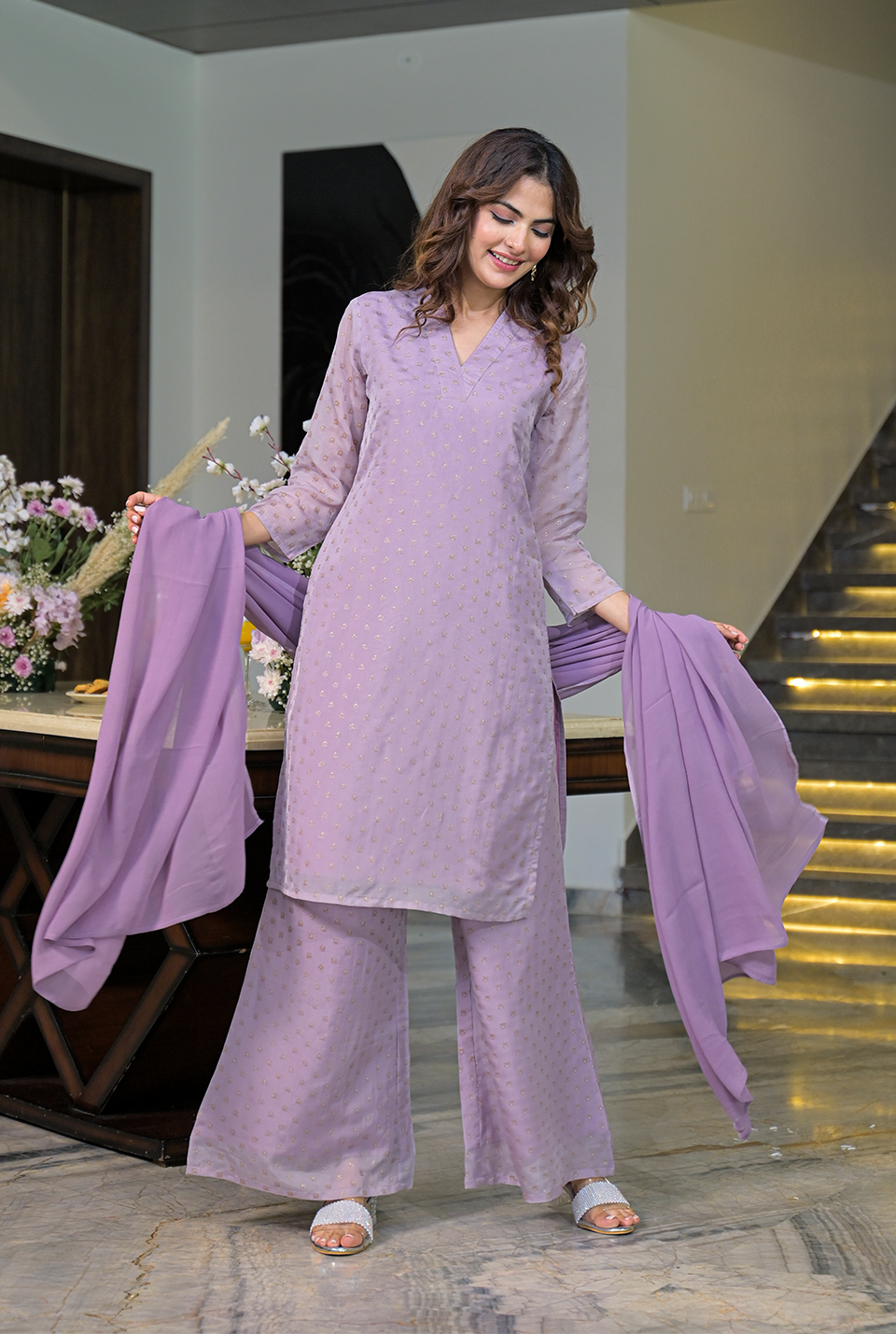 Mehar lavender organza suit set
