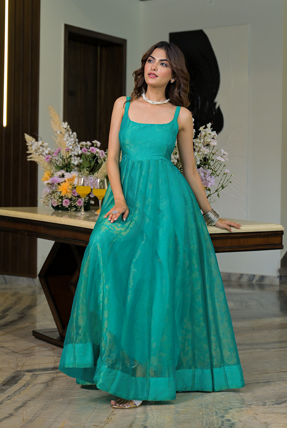 Mumtaz green Organza Gown