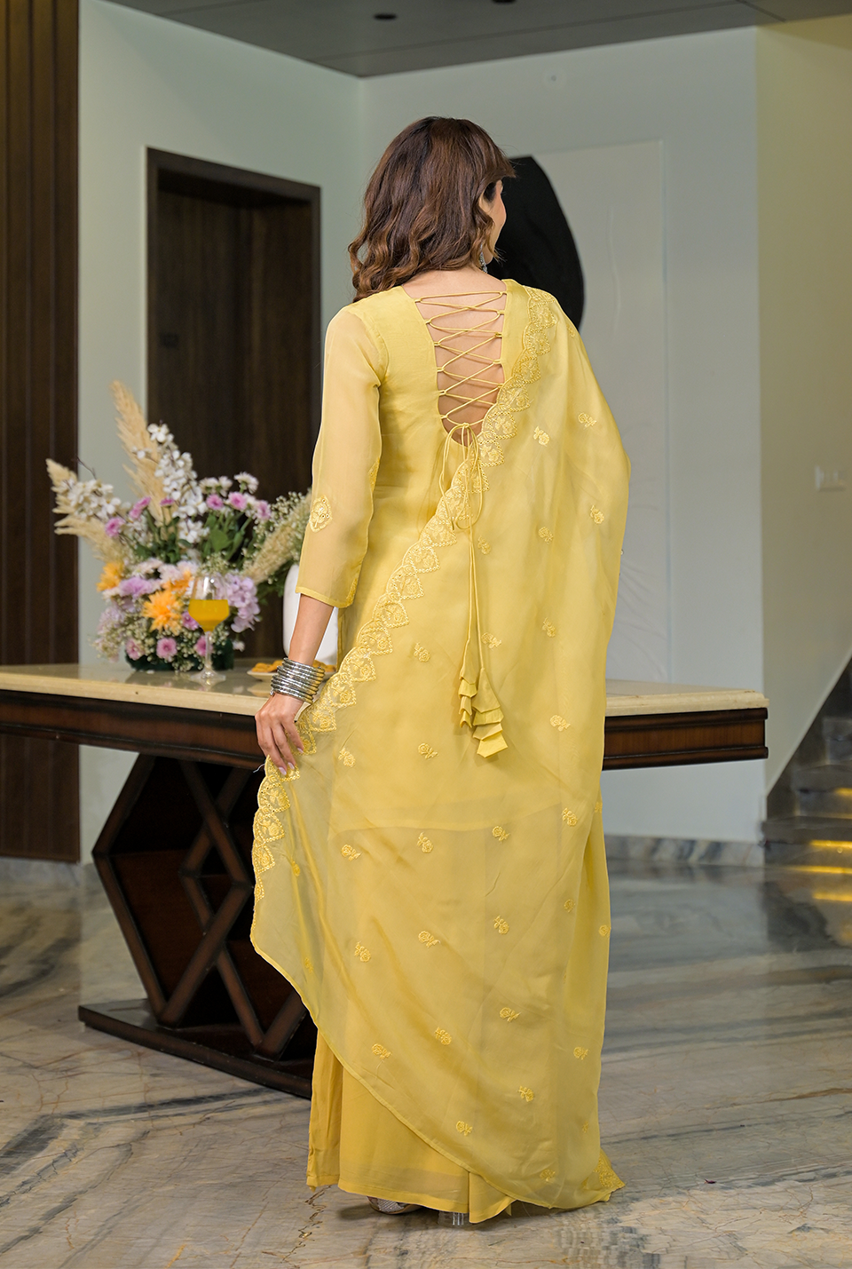 Sachi Yellow Organza Suit Set