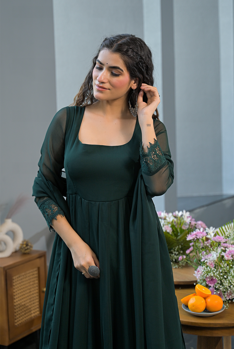 Saisha green georgette suit set