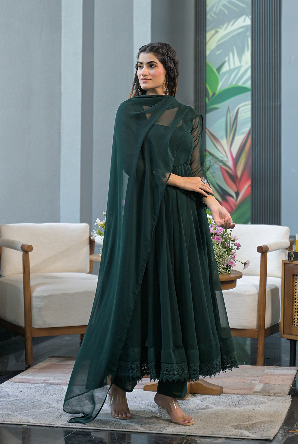 Saisha green georgette suit set