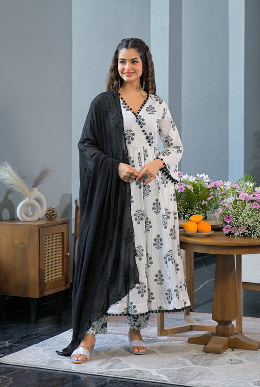 Gargi white angrakha suit set