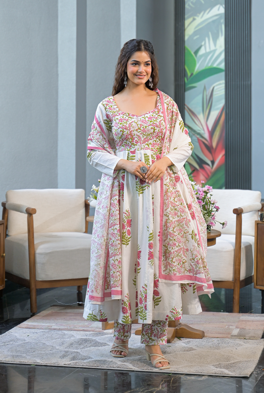 Naira block printed cotton suit set