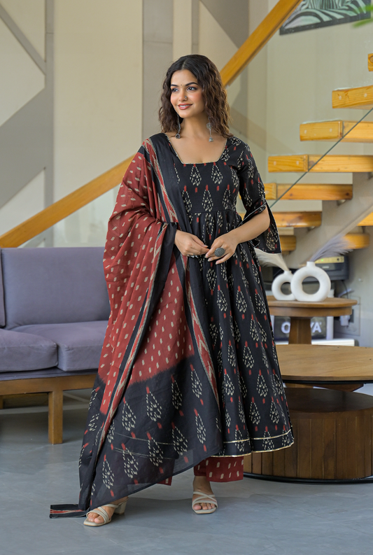 Indira black cotton suit set