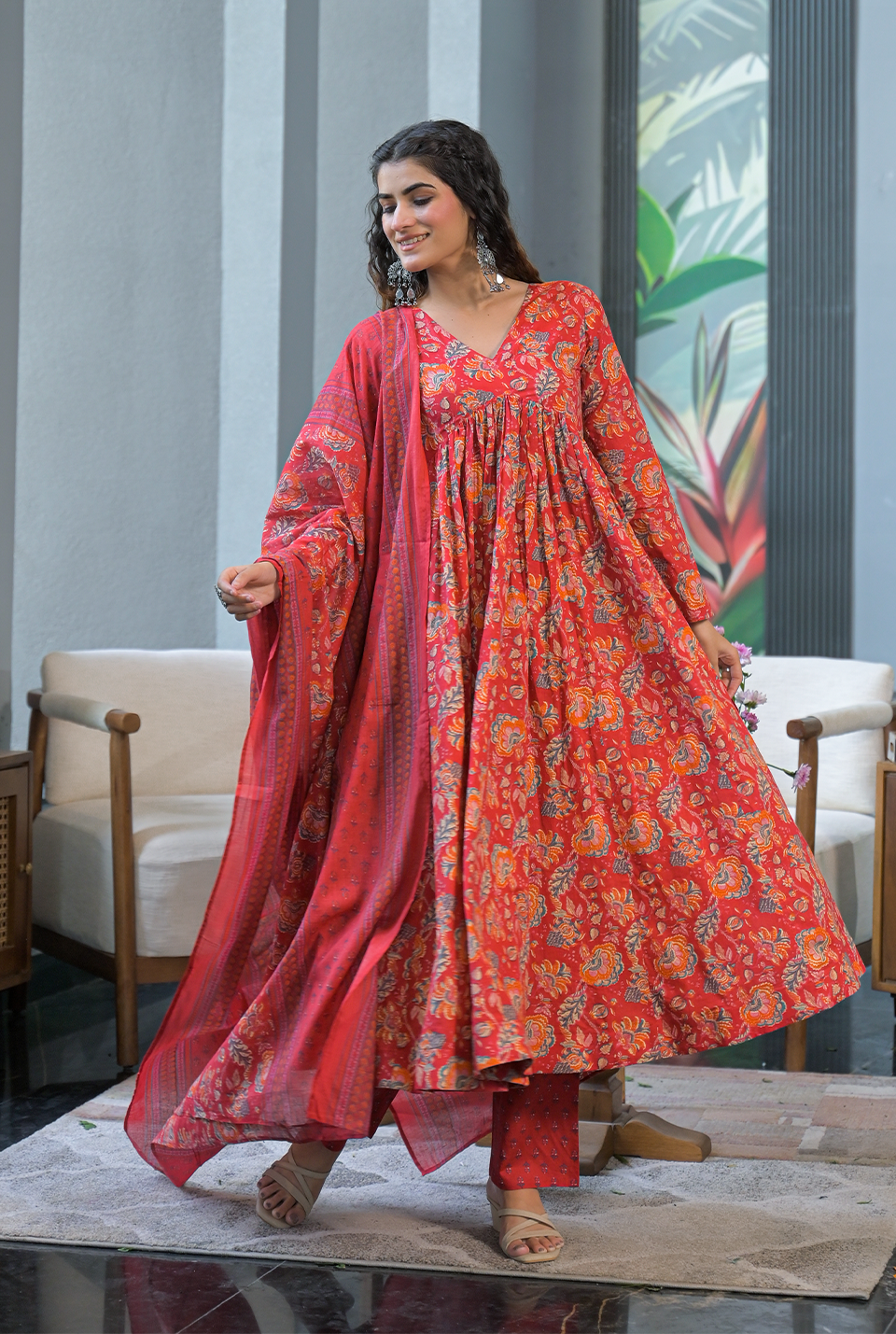 Nimrat red cotton suit set