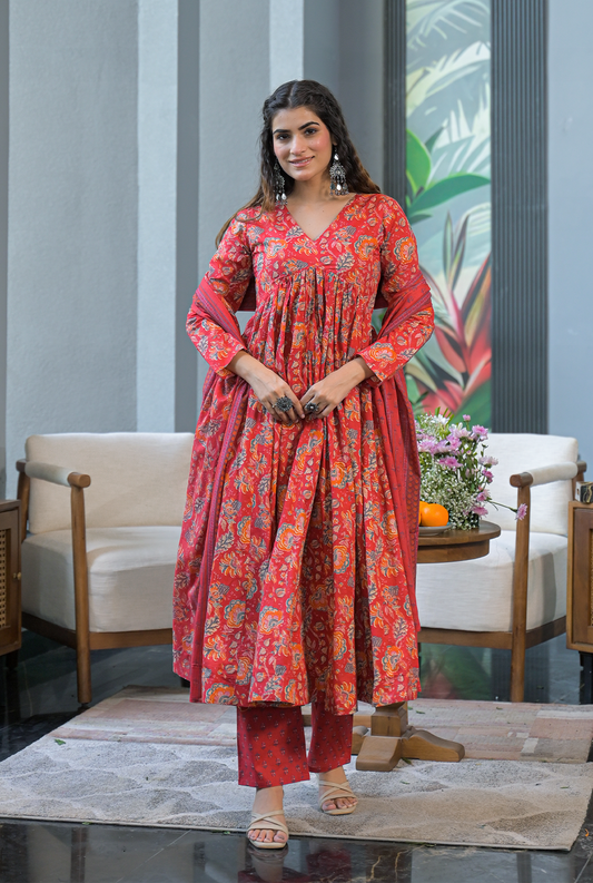 Nimrat red cotton suit set