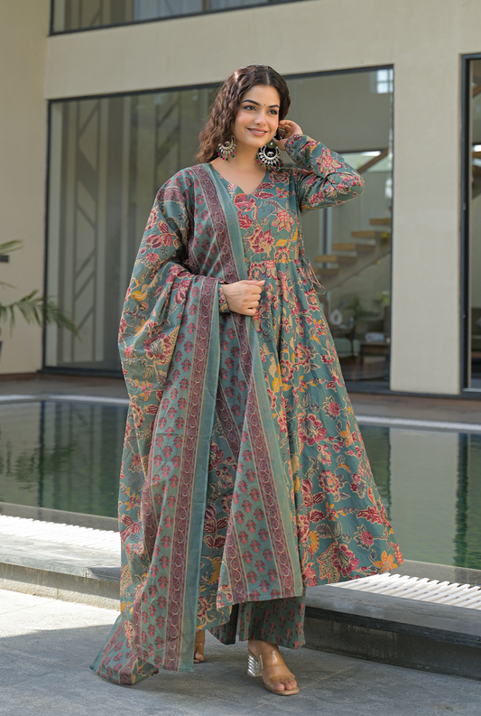 Kalki green cotton suit set